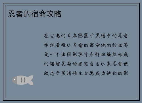 忍者的宿命攻略